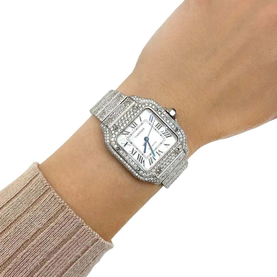 Reloj Cartier Santos WSSA0018 40mm Automático SS 11.50CTW Diamante Esfera Blanca Foto 2 de 4