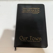 Vintage "Our Town Family Tradition 1972" Black Leed's Leather Padfolio Zip 6"x9"