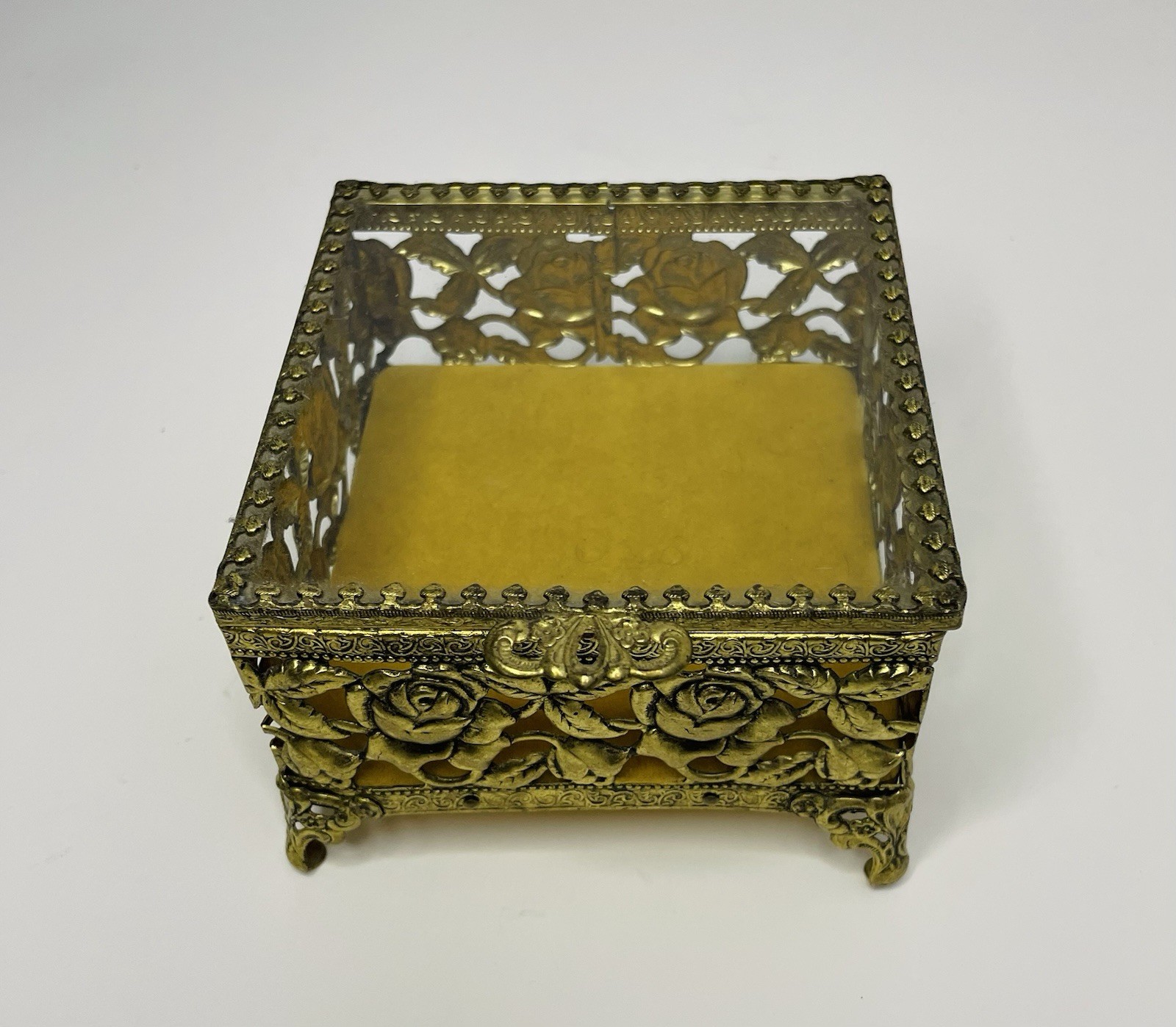 Antique Gold Rose Trinket Box Vintage Excellent Condition Clean