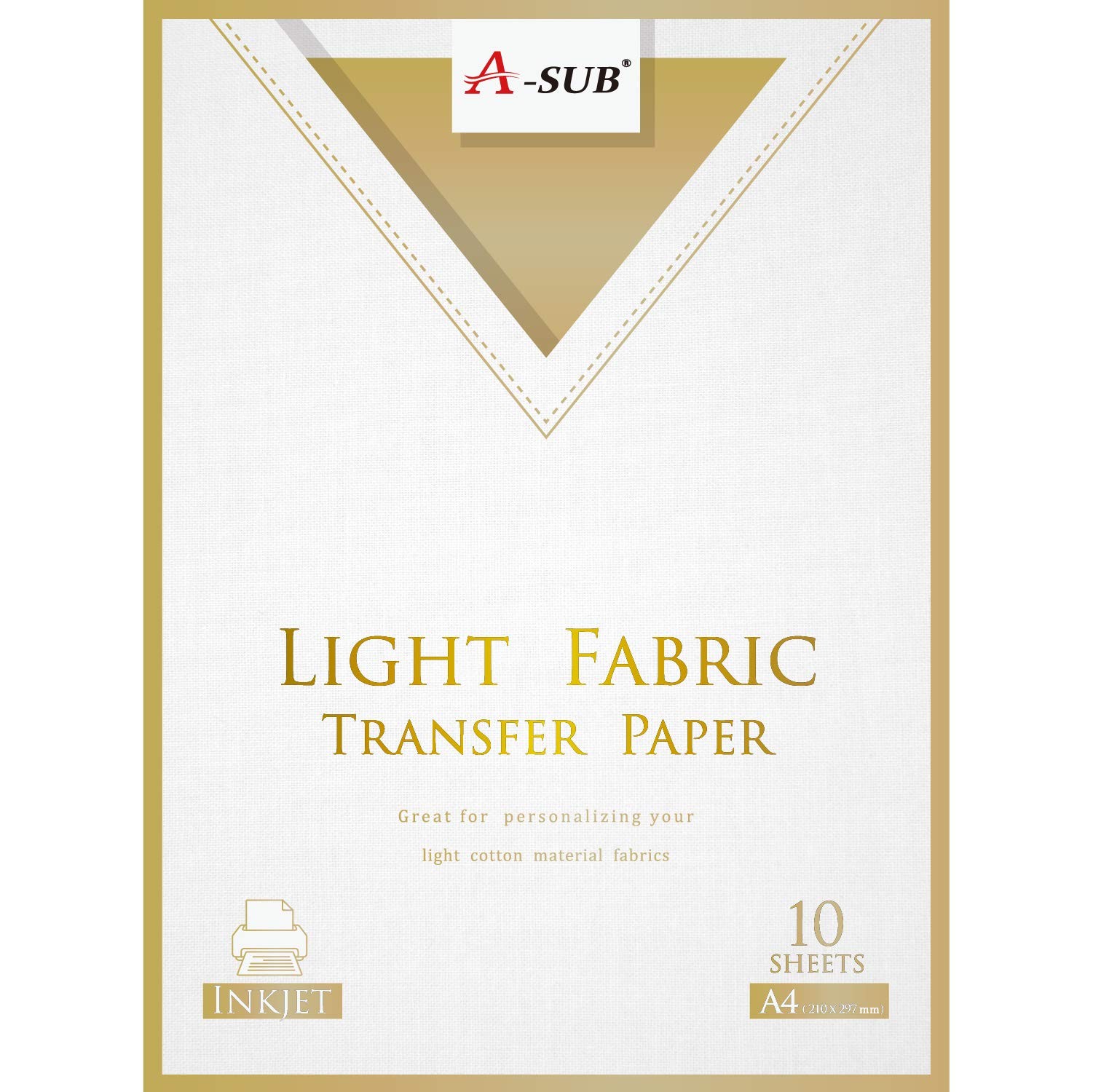 A-SUB Inkjet Iron On T Shirt Transfer Paper for Light Fabrics A4, 10 Sheets