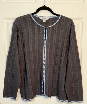 Ming Wang Women s 100% Acrylic Gray Full Zip Cardigan Sweater Jacket Size XL
