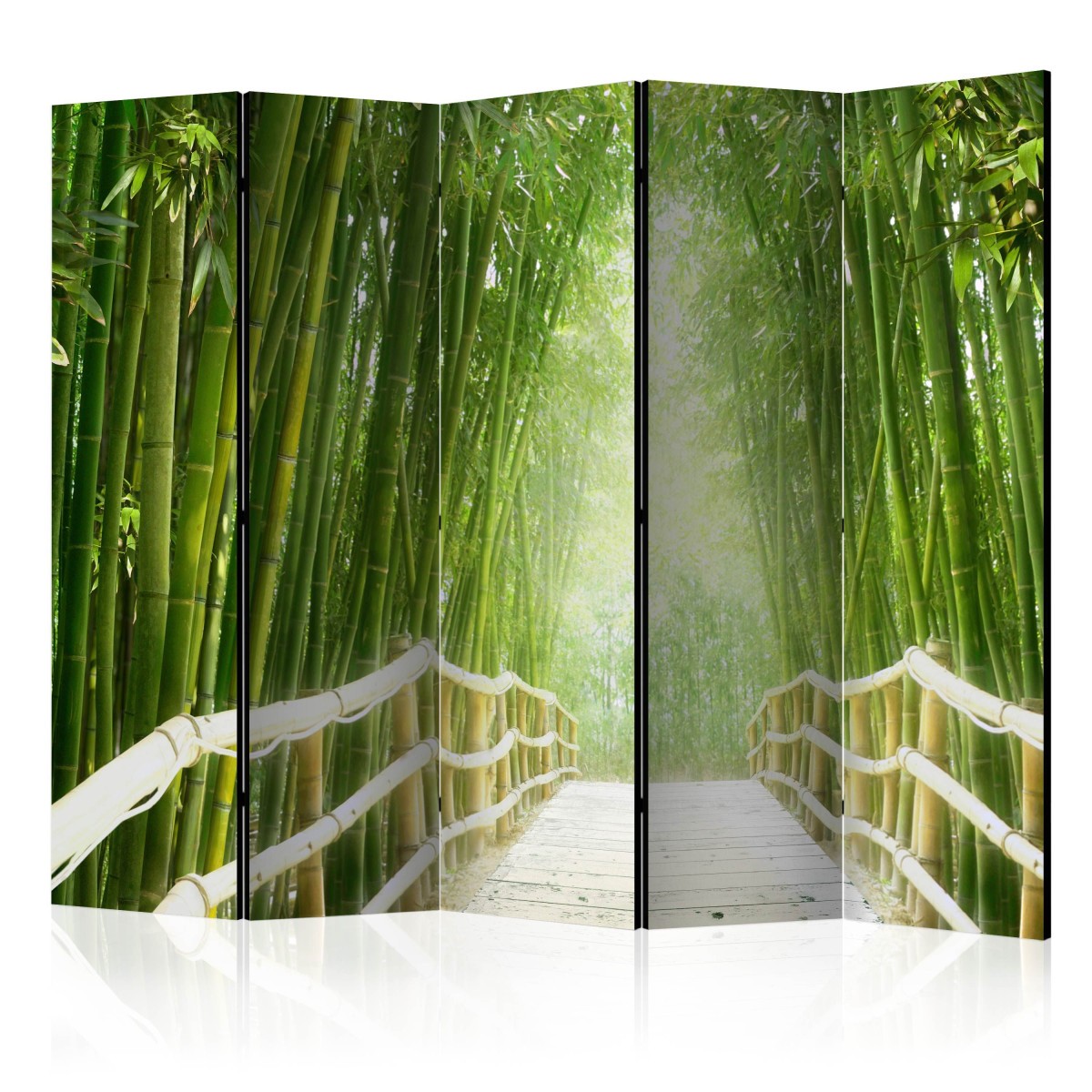 Paravent 5 volets en toile premium motif artistique vert forêt