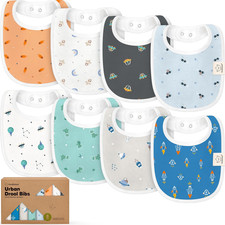 8pc Organic Baby Bibs - Soft Cotton Drooling Teething Bibs for Baby Girl Boy