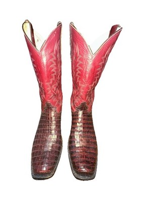 Tony Lama Black Cherry Caiman Cutter Toe Western Boots Men's Size