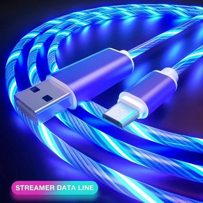 LED Light 5A  2m USB a to Type C Fast Charging Cable for Iphone Samsung Huawei--