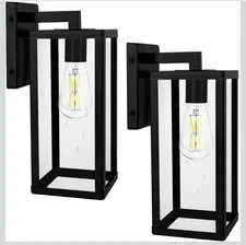 2 Pcs Outdoor Wall Light Fixtures, Exterior Waterproof Wall Lanterns - Matte Blk