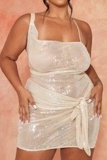 Pretty Little Thing Size 26 Nude Sheer Sequin Bodycon Wrap Women’s Dress NWT