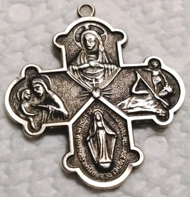 Vintage Catholic 4-Way Chapel Sterling Silver Necklace Cross
