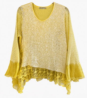 Indigo Thread Boho Tunic Yellow Lace Layered Top Fairy Cottage Romantic XL