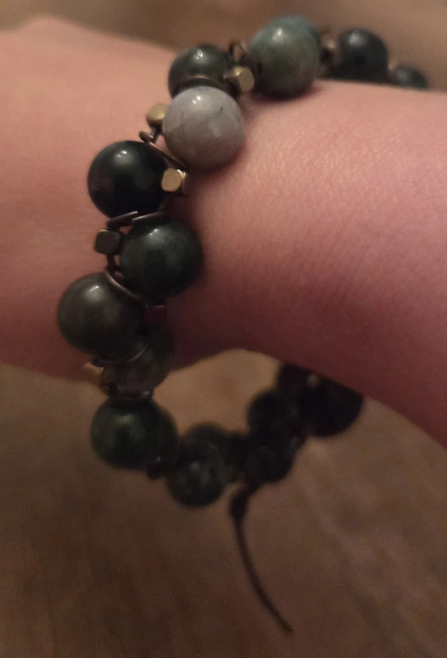 Pulsera Willamy BOHO Natural JASPE Y ÁGATA Cobre Eslabones Tanga Cuero Marrón Foto 3 de 3