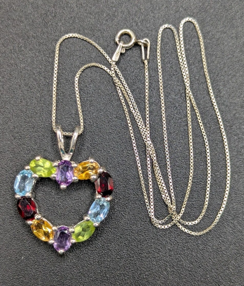 Sterling Silver Multicolor Multi Gemstone Open He… - image 2