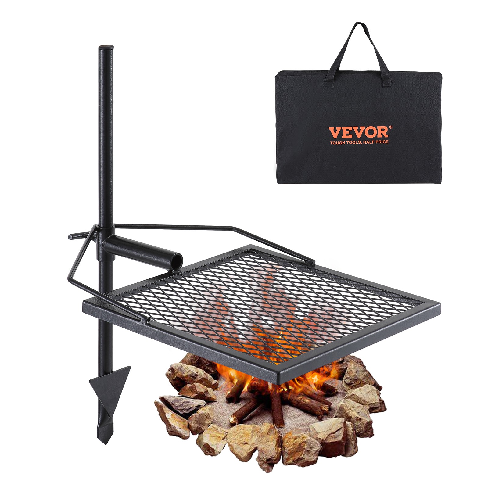 Grille de Feu de Camp Pivotante en Acier Haute Résistance VEVOR Réglable et Durable