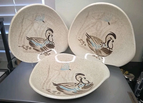 3 Vintage Red Wing Pottery Bob White Quail Vegetable Serving Dish Bowls