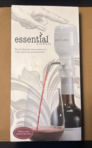 Aervana Essential Electric Wine Aerator Glossy White-NEW IN BOX-WITH BATTERIES!