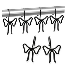 Big Bow Decorative Shower Curtain Hooks, Bowknot Shower Curtain Rings, Black