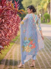 Gosriki Women'S Rayon Viscose Straight Printed Kurta With Pant & Dupatta (Zag...