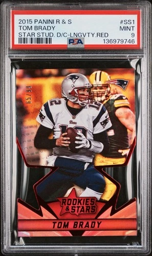 2015  Rookies & Stars Star Studded Die-Cuts Tom Brady  Longevity Red /99 PSA 9