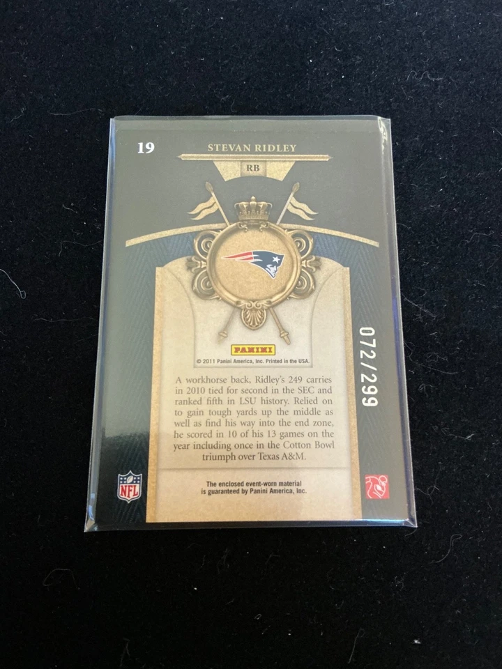 2011 Panini Crown Royale - Rookie Royalty Stevan Ridley #19 Materials /299 - Image 2 of 2
