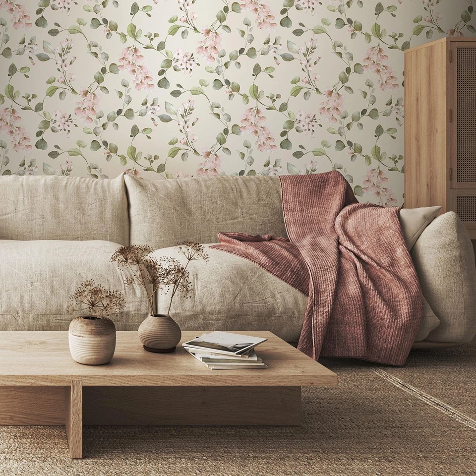 Papel Pintado Follaje Crema/Rosa Rosalie Floral Flor Color Rasch 260666 Foto 4 de 4