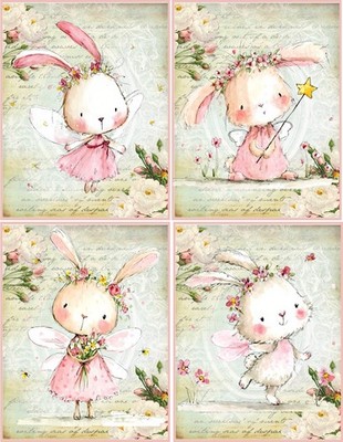 8  bunny angel shabby chic glossy folded note card pink envelope set 2