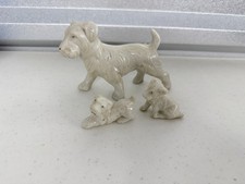 VTG Ceramic White Terrier Dog Family Figurine Mother 2 Puppies Japan Scottie