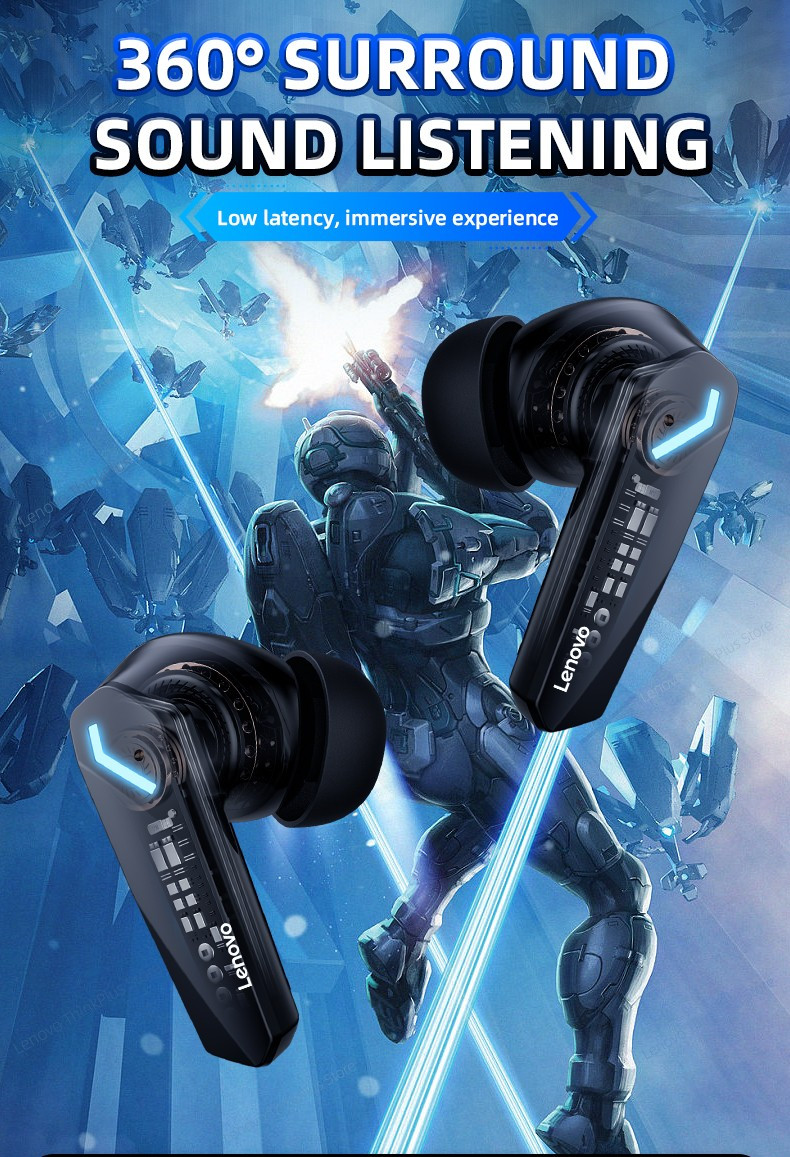 Écouteurs Lenovo gaming TKP sans fil avec réduction de bruit et latence ultra basse pour joueur
