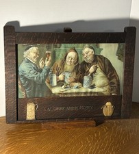 Mission arts & crafts motto pub scene Stickley era quartersawn oak frame glass
