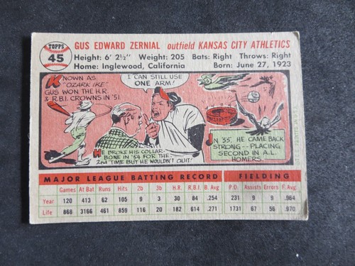 1956 Topps Gus Zernial Gray Back 45 VG/EX NO CREASES - Picture 2 of 2
