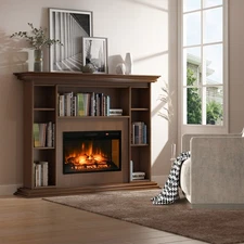 27" 1400W Electric Fireplace Log Insert Recessed Heater w/ Adjustable Brightness