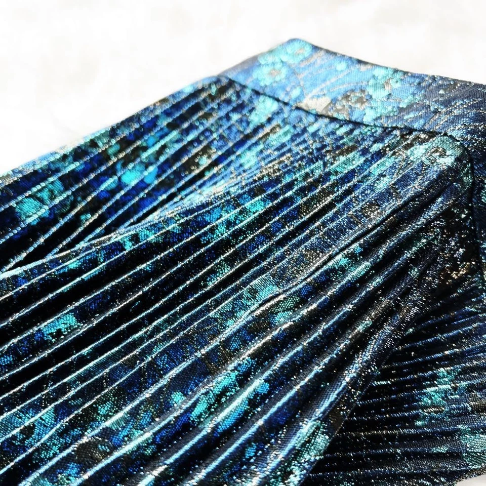 Falda Larga Plisada PRADA Nueva Seda Metálica Azul Verde Lúrex Talla 38 Foto 4 de 4