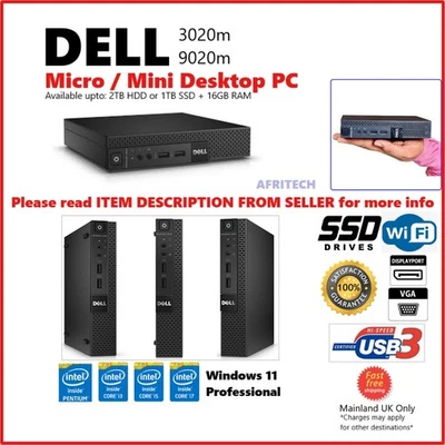 WIN 11 Pro-Dell 9020/3020 Micro Intel i7 3.6GHz 2TB SSD 16GB RAM Mini DesktopVAT - Image 1 of 4
