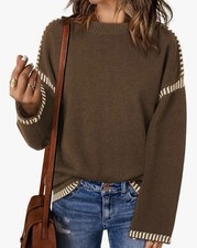 Women Sweaters Crewneck Loose Fit Long Sleeve Knit Pullover Sweater Jumper Tops
