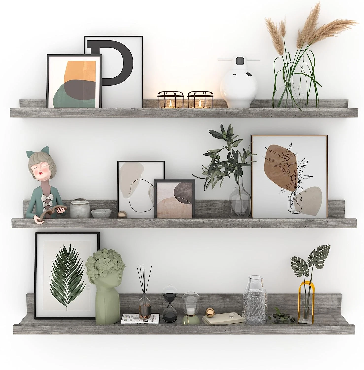 Stylish 36" Grey Floating Shelves Set - 3 Sizes for Any Room Storage