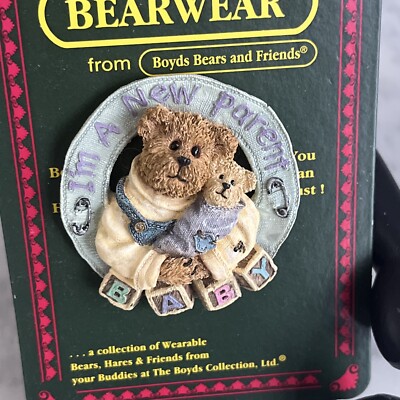 Vtg. Boyds Bears And Friends Bearware ''I'm A New Parent'' and  ''BABY'' Brooch/Pin