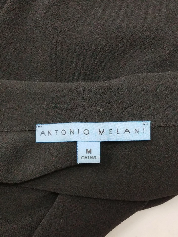 Antonio Melani Draped Ruched Blouson Shift Dress Slinky Surplice Black Sz M Med - Image 4 of 4