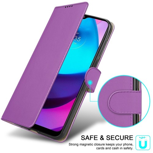 For Motorola E20 E30 E40 E32 Case, Leather Wallet Phone Cover + Tempered Glass - Picture 10 of 58