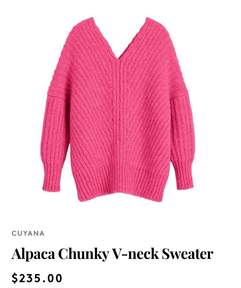 NWT $235 Cuyana Chunky V Neck Oversized Sweater Wool Alpaca Azalea Pink M/L