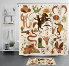 Green Cactus Wild Animal Horse Snake Beige Shower Curtain Set for Bathroom Decor