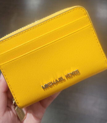 Michael Kors Jet Set Travel Card Case Wallet Jasmine Yellow New