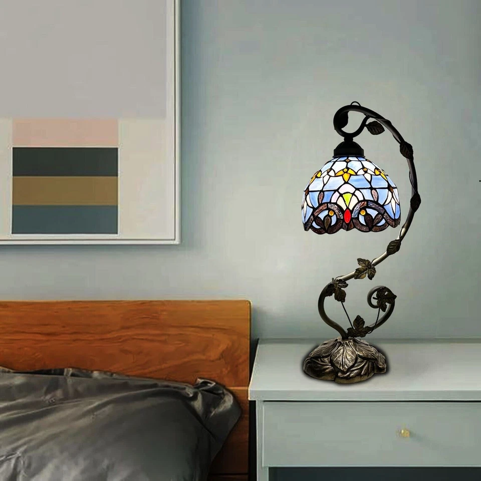 Lámpara de mesa estilo barroco Tiffany vitral en forma de cúpula 51 cm de alto Foto 4 de 4