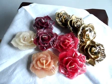 10 ROSE SHAPED FLOATING CANDLES-PINKS AND METALLIC GOLD