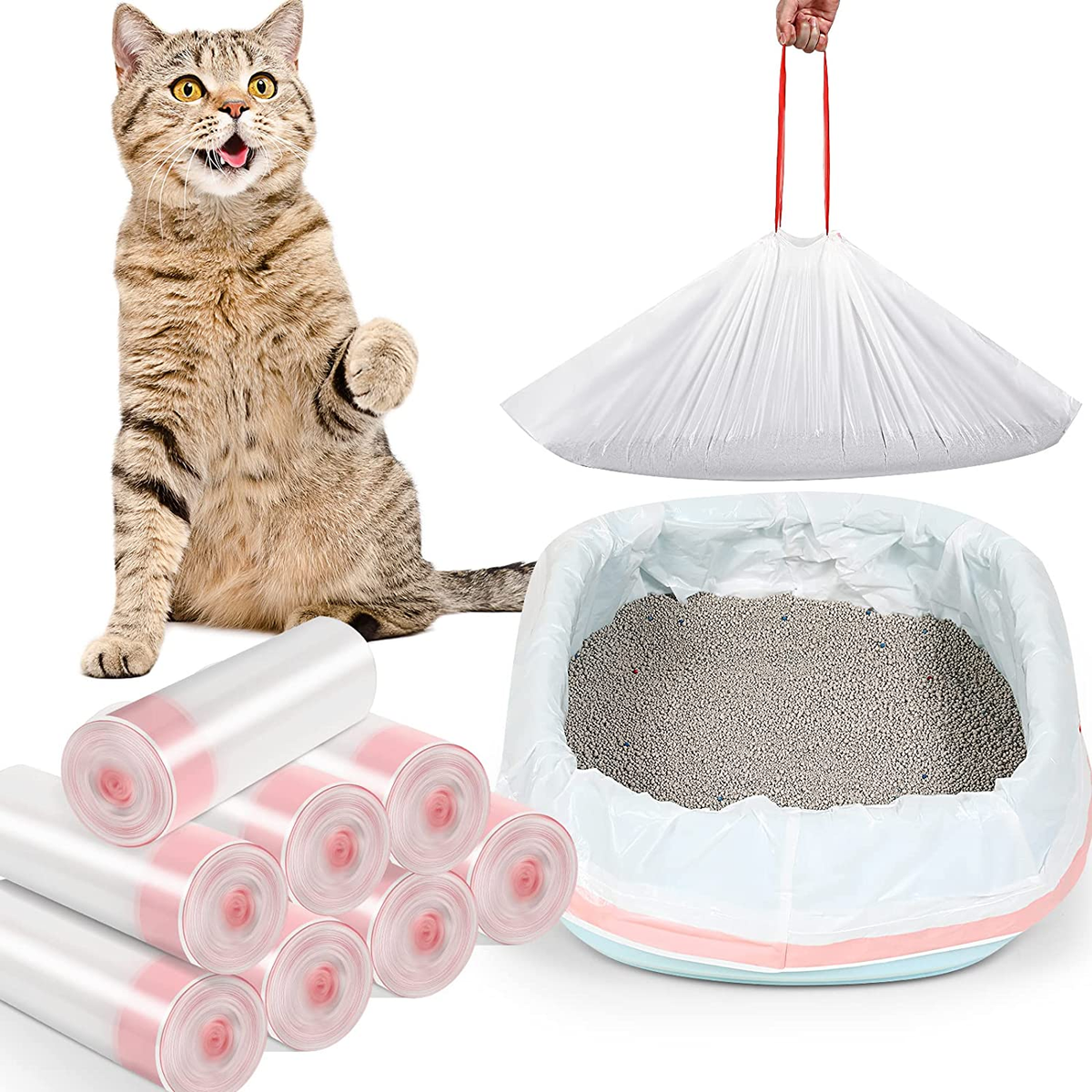 80 Count Extra Large Cat Litter Box Liners Cats Pan Bags Drawstring Jumbo  Kitty