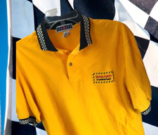 Vtg polo shirt Mobile Safety Industrial racing flag embroidered Checked Trim M