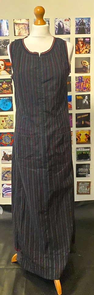 Maxi vestido negro vintage años 90 Y2K raro Copine rayas malla roja sirena cremallera Foto 2 de 4
