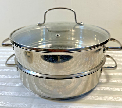 NuWave Precision Induction Cooktop Stainless Steel Pot Steamer Basket Glass Lid