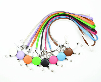 Leather Necklace Lanyard and Badge Reel Retractable ID Holder key chain 