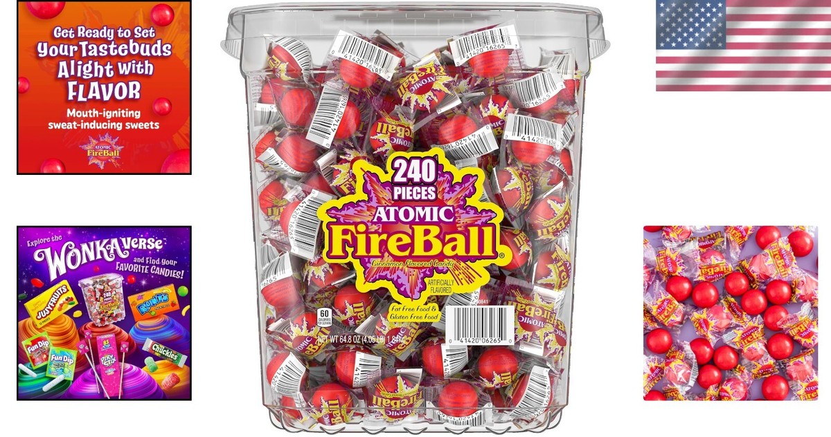 Atomic Fireball Cinnamon Candy, 240 Count Individually Wrapped