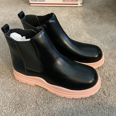 Hawkwell Boys Girls Ankle Unisex Side Zipper Chelsea Boot Size 6 Black/peach New