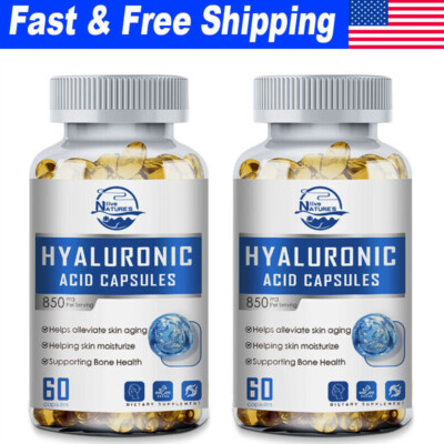 850mg Hyaluronic Acid 30 mg of Vitamin C For Joint and Skin Health 2 Bottles