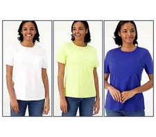 Denim & Co. Esnls Crew Neck Short Sleeve 3-Pack Tops-Wht/Lime/Blue-5X-A596547